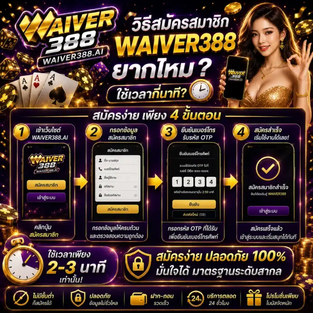 วิธีสมัครสมาชิก waiver388 ยากไหมใช้เวลากี่นาที